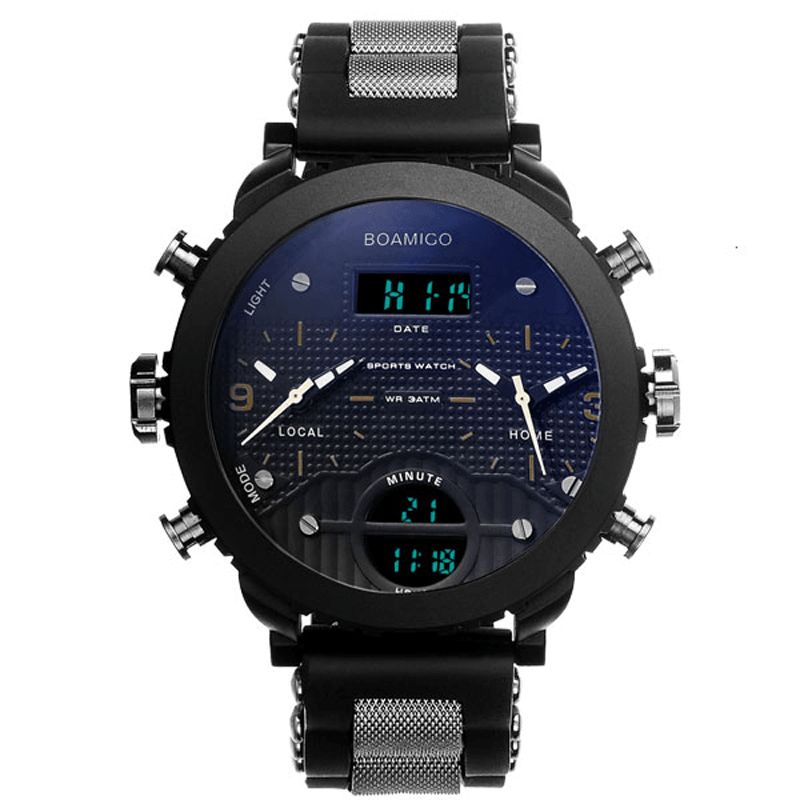 Boamigo F905 Mode Män Digital Klocka 3 Tidszon Datum Vecka Månad Display Kronograf Vattentät Dual Display Watch