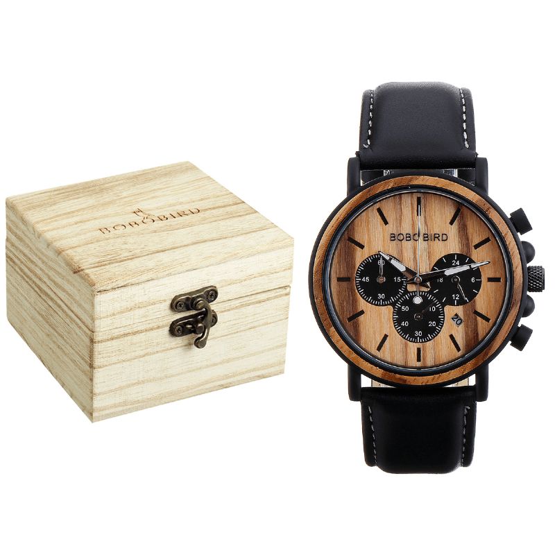 Bobo Bird P09 Män Casual Trä Datum Display Armbandsur Kvartsklocka Med Box