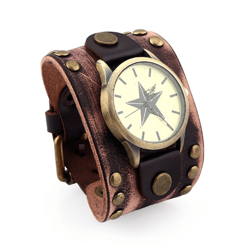 Casual Vintage Multi-Layer Cowhide Läderrem Unisex Kvartsur Armband