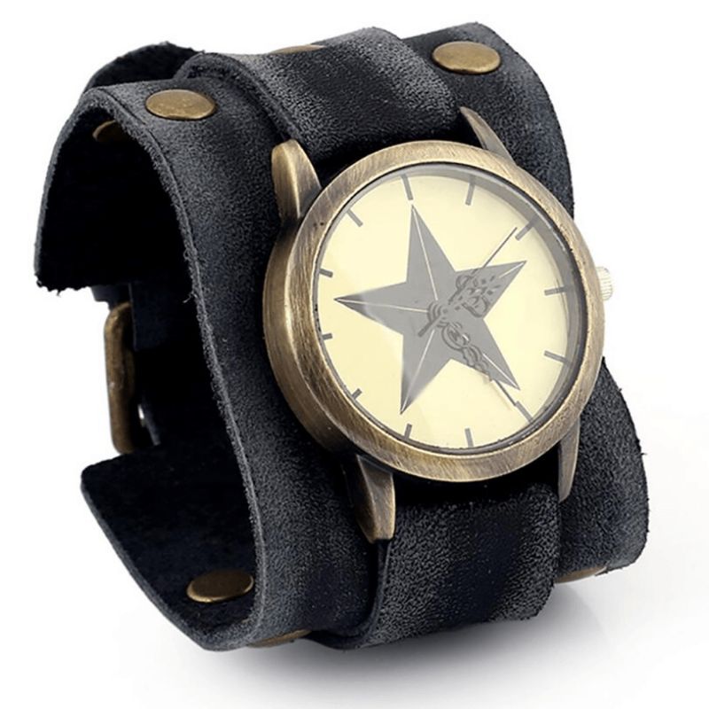 Casual Vintage Multi-Layer Cowhide Läderrem Unisex Kvartsur Armband