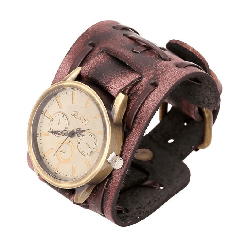 Casual Vintage Multi-Layer Cowhide Läderrem Unisex Kvartsur Armband