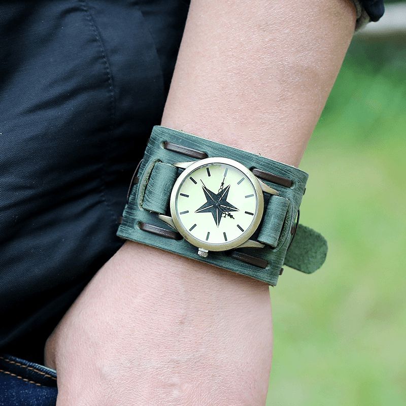 Casual Vintage Multi-Layer Cowhide Läderrem Unisex Kvartsur Armband