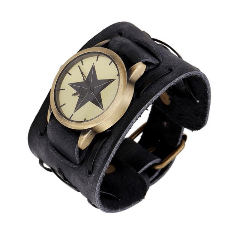 Casual Vintage Multi-Layer Cowhide Läderrem Unisex Kvartsur Armband