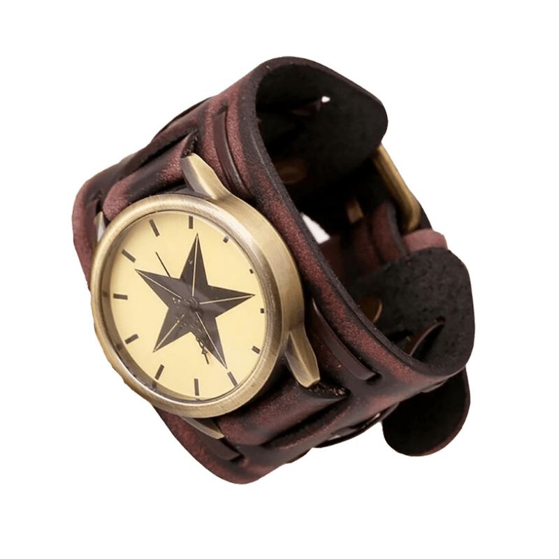 Casual Vintage Multi-Layer Cowhide Läderrem Unisex Kvartsur Armband