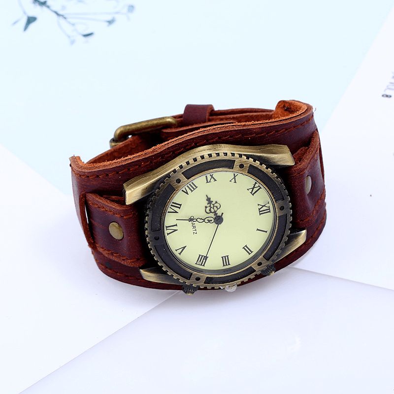 Casual Vintage Multi-Layer Cowhide Läderrem Unisex Kvartsur Armband