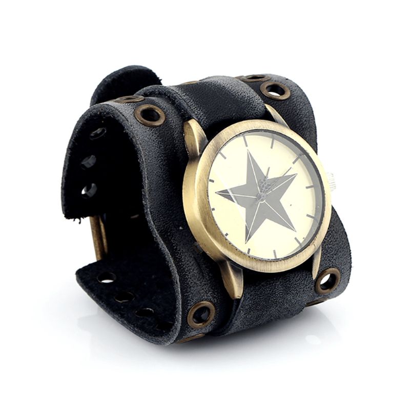 Casual Vintage Multi-Layer Cowhide Läderrem Unisex Kvartsur Armband