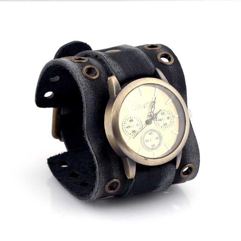 Casual Vintage Multi-Layer Cowhide Läderrem Unisex Kvartsur Armband