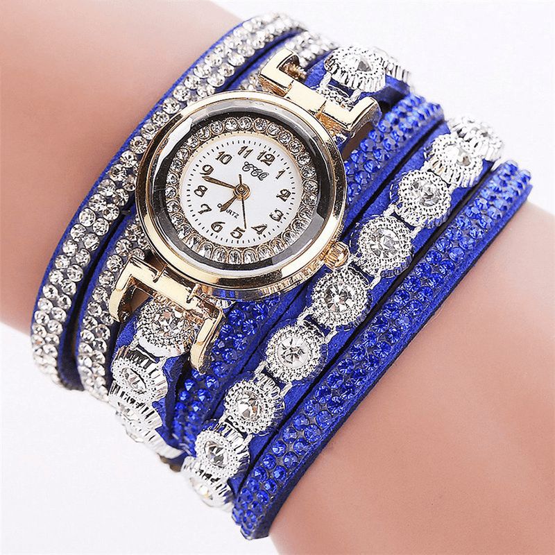 CCq Mode Luxury Rhinestone Pu Läder Band Kvinnor Quartz Armband Watch