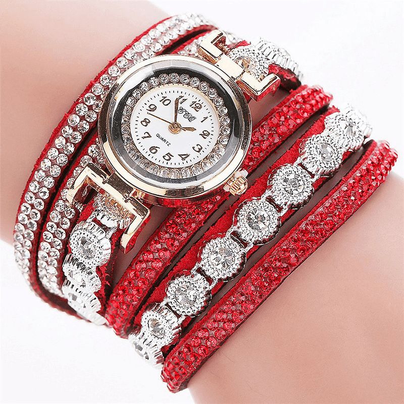 CCq Mode Luxury Rhinestone Pu Läder Band Kvinnor Quartz Armband Watch