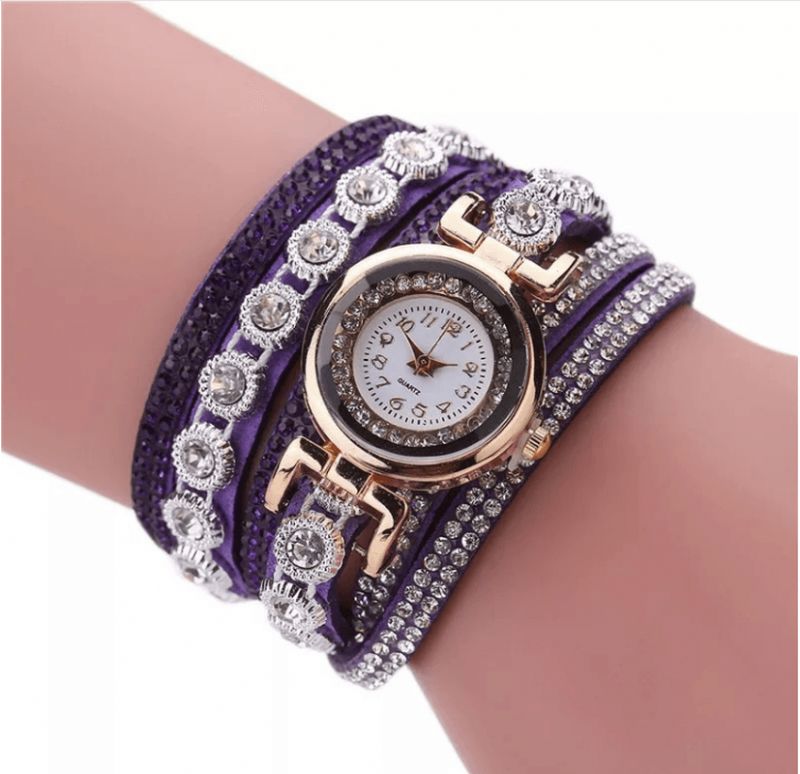 CCq Mode Luxury Rhinestone Pu Läder Band Kvinnor Quartz Armband Watch