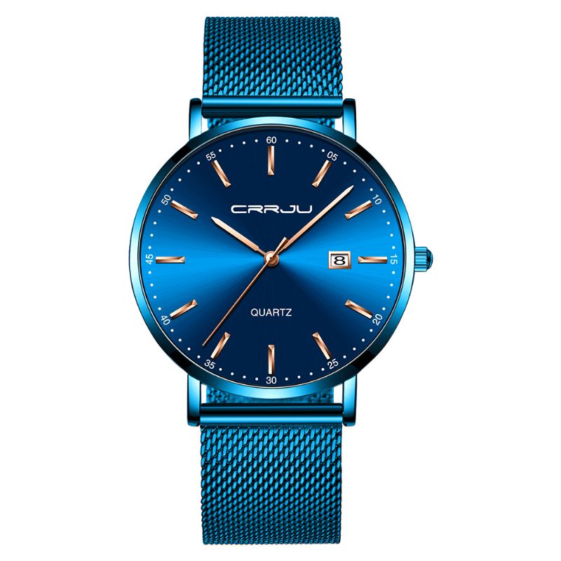 Crrju 2161 Business Style Date Display Luxury Blue Dial Full Steel Armband Herr Kvartsur