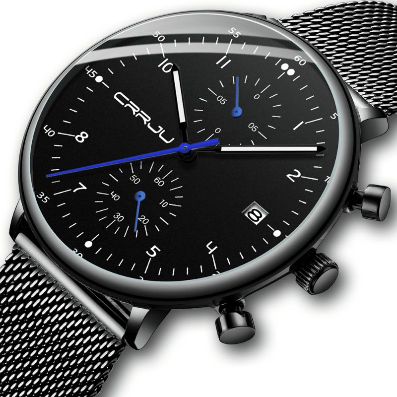 Crrju 2278 Chronograph Luminous Display Calendar Mode Stålrem Herr Kvartsur