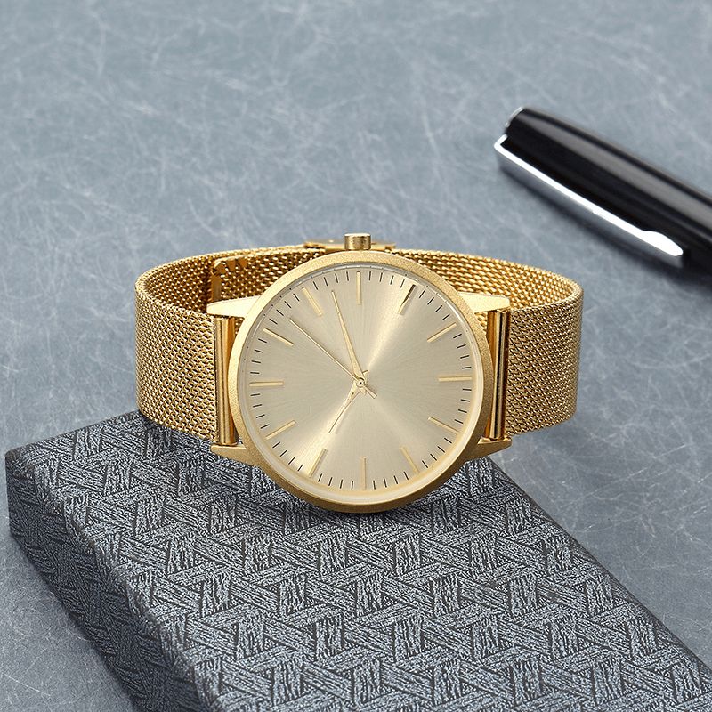 Crrju Ultra Thin Herr Klockor Rostfritt Stål Mesh Armband Business Casual Guld Herr Klockor