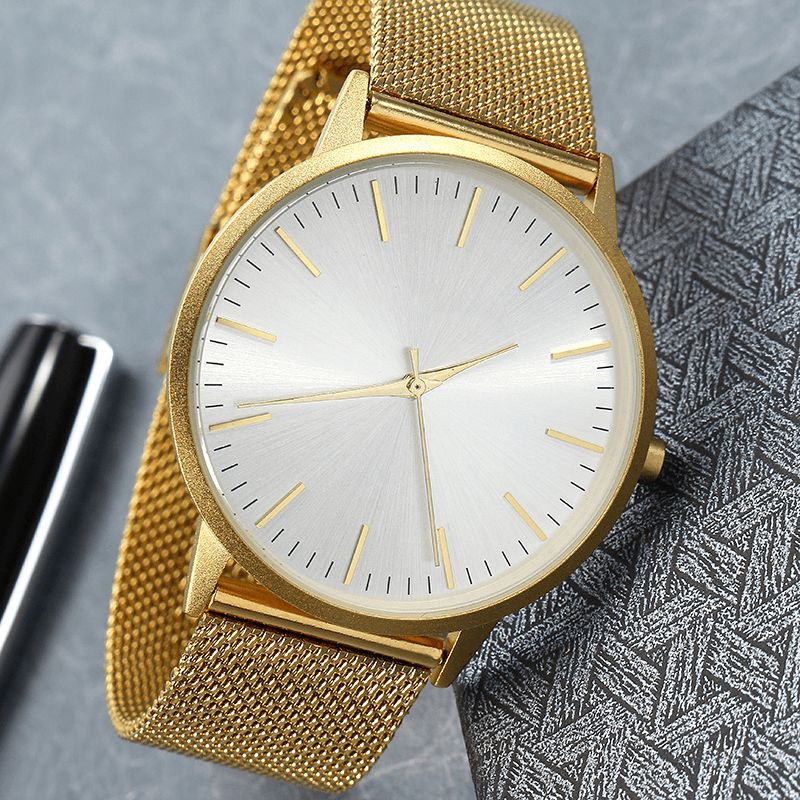 Crrju Ultra Thin Herr Klockor Rostfritt Stål Mesh Armband Business Casual Guld Herr Klockor