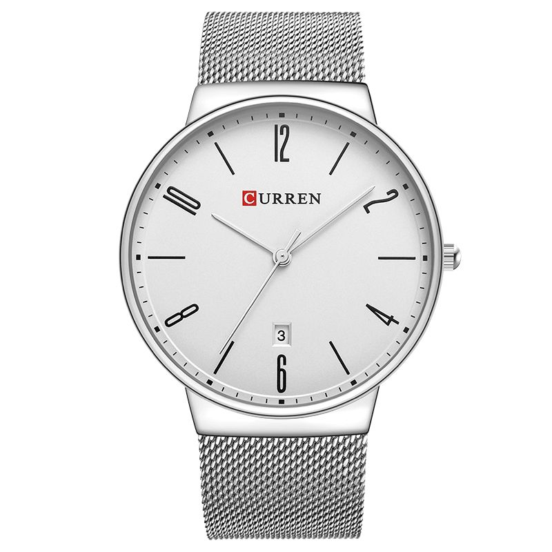 Curren 8257 Ultra Thin Casual Design Kvartsur Datum Display Rostfritt Stål Herrklocka