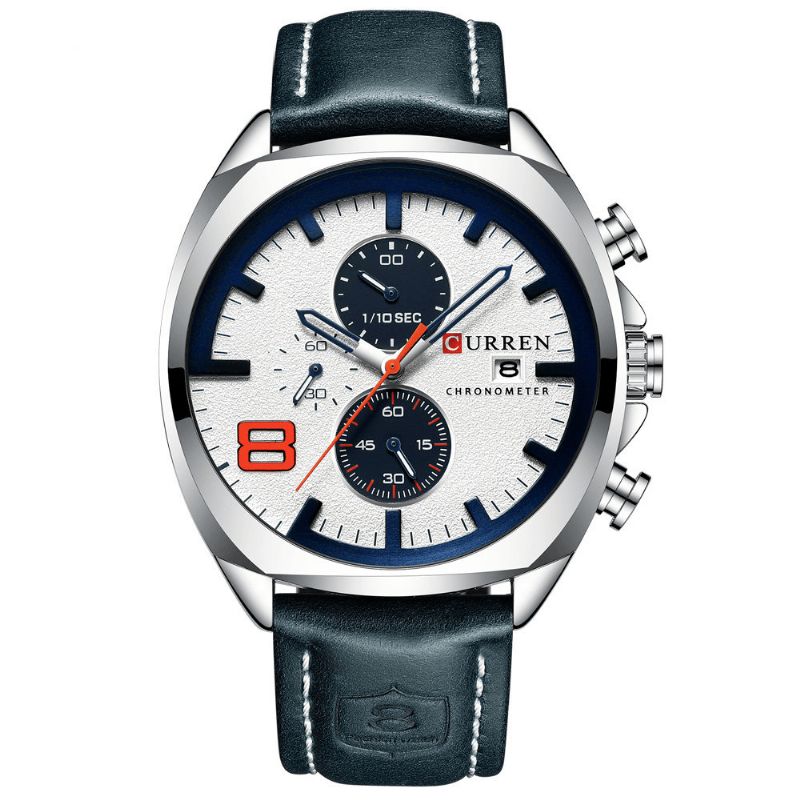 Curren 8324 Chronometer Casual Style Man Sportklocka Läderrem Analog Kvartsur