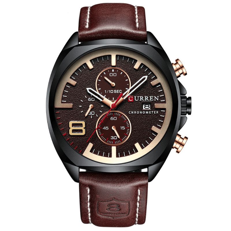 Curren 8324 Chronometer Casual Style Man Sportklocka Läderrem Analog Kvartsur