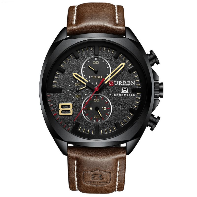 Curren 8324 Chronometer Casual Style Man Sportklocka Läderrem Analog Kvartsur