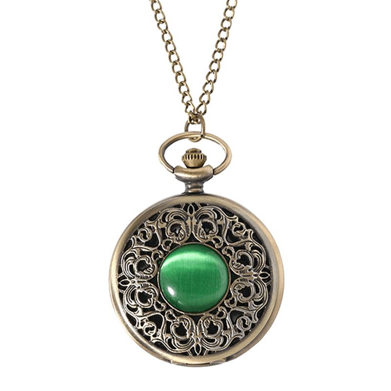 Deffrun Big Dial Pocket Watch Retro Style Green Gem Kvartsur