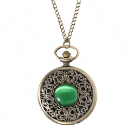 Deffrun Big Dial Pocket Watch Retro Style Green Gem Kvartsur