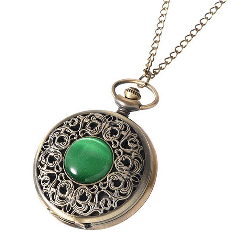 Deffrun Big Dial Pocket Watch Retro Style Green Gem Kvartsur