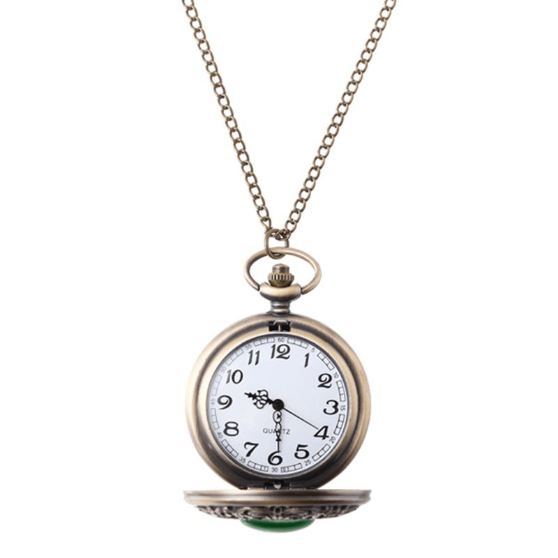 Deffrun Big Dial Pocket Watch Retro Style Green Gem Kvartsur