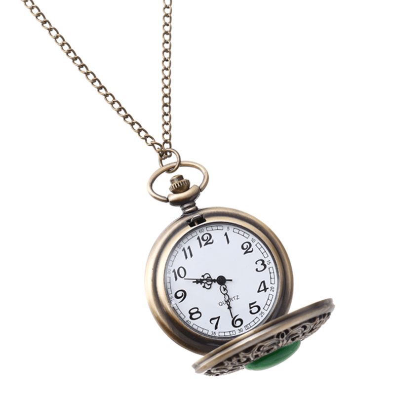 Deffrun Big Dial Pocket Watch Retro Style Green Gem Kvartsur