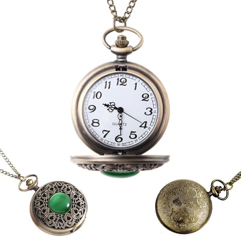 Deffrun Big Dial Pocket Watch Retro Style Green Gem Kvartsur