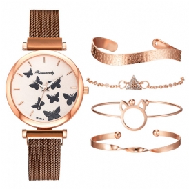 Deffrun Casual Style Kvinnor Armbandsur Med Armband Set Full Legering Elegant Design Kvartsur