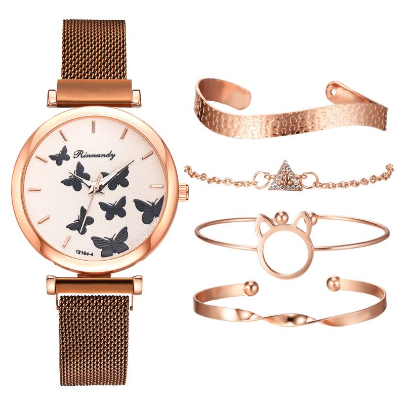 Deffrun Casual Style Kvinnor Armbandsur Med Armband Set Full Legering Elegant Design Kvartsur