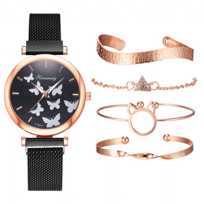 Deffrun Casual Style Kvinnor Armbandsur Med Armband Set Full Legering Elegant Design Kvartsur