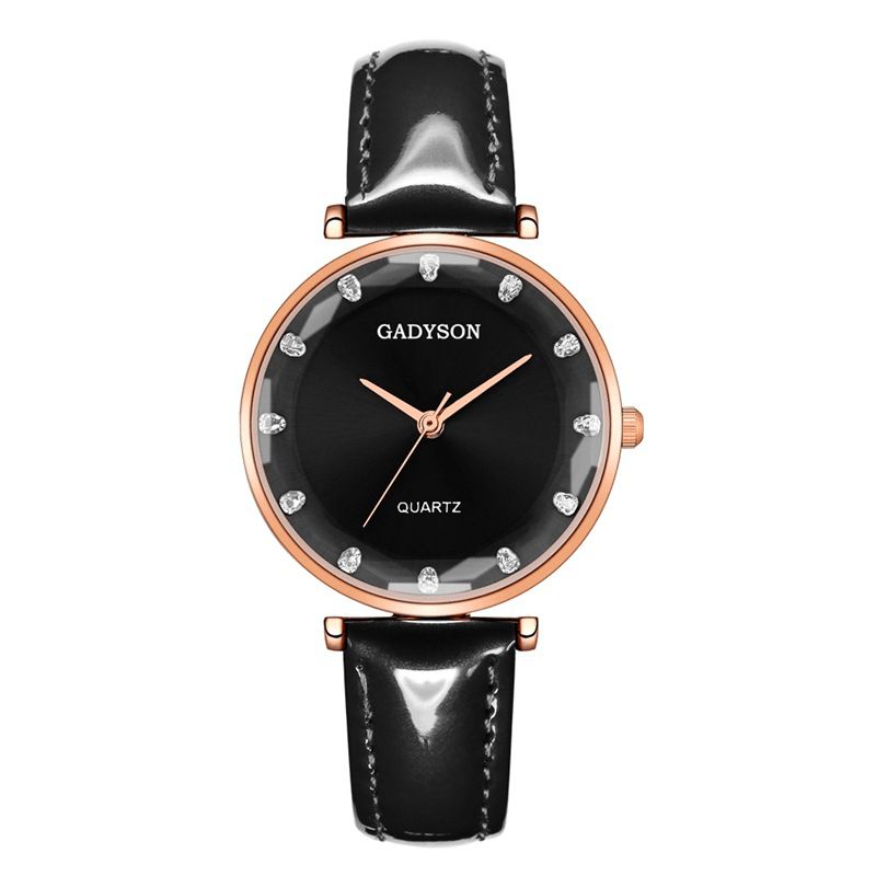 Deffrun Crystal Casual Style Kvinnor Armbandsur Läderrem Present Quartz Klockor