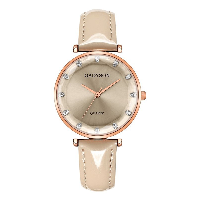 Deffrun Crystal Casual Style Kvinnor Armbandsur Läderrem Present Quartz Klockor