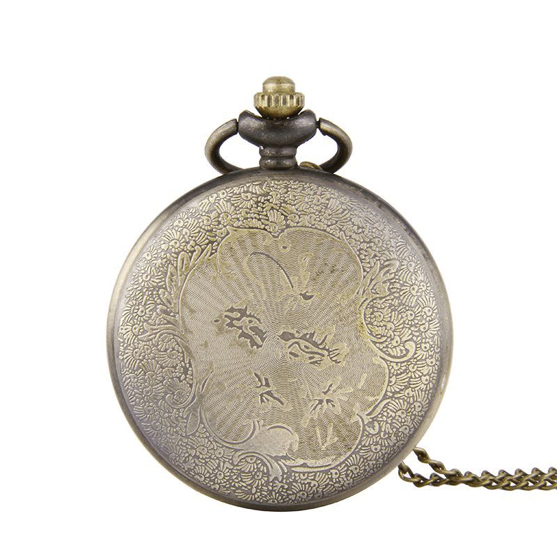 Deffrun Retro Brons Klassiskt Dragon Pattern Chain Quartz Pocket Watch