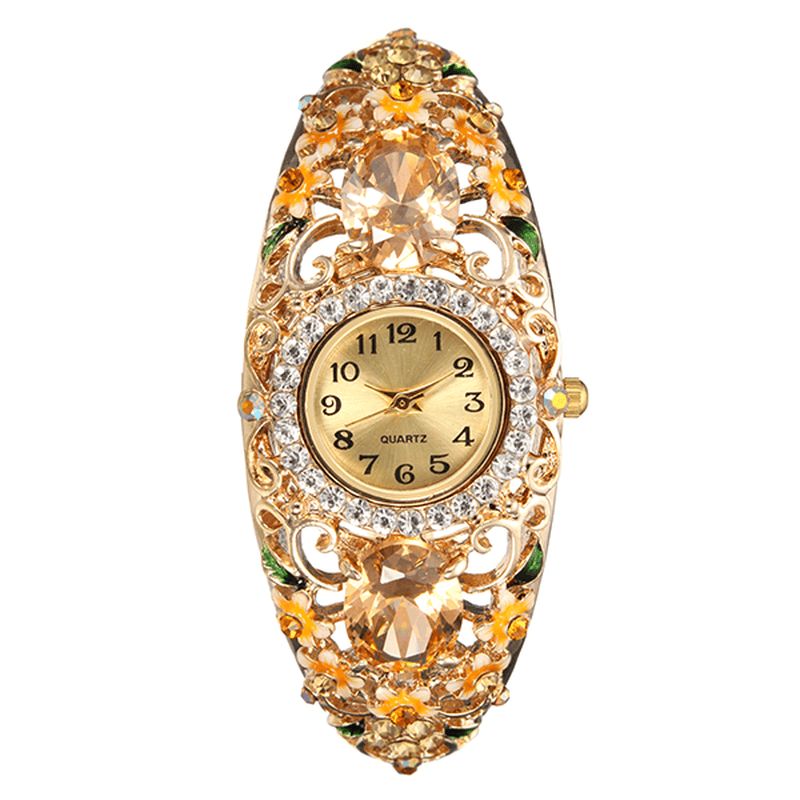 Deffrun Retro Style Dam Armband Watch Flower Diamond Kvartsur