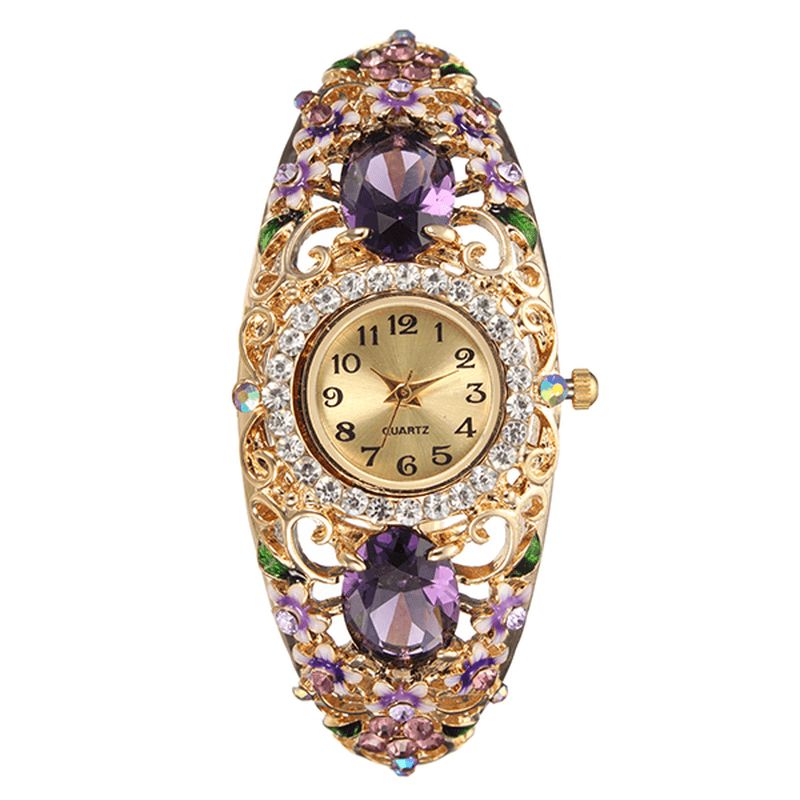 Deffrun Retro Style Dam Armband Watch Flower Diamond Kvartsur