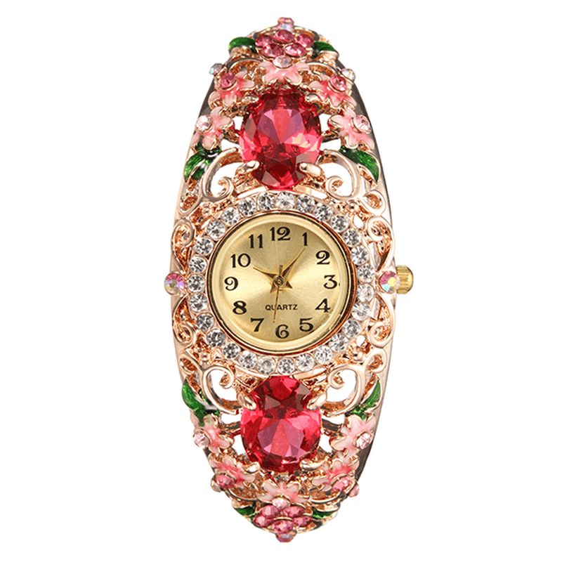 Deffrun Retro Style Dam Armband Watch Flower Diamond Kvartsur