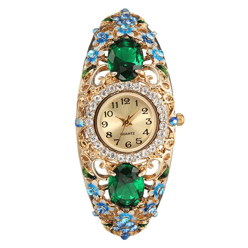 Deffrun Retro Style Dam Armband Watch Flower Diamond Kvartsur