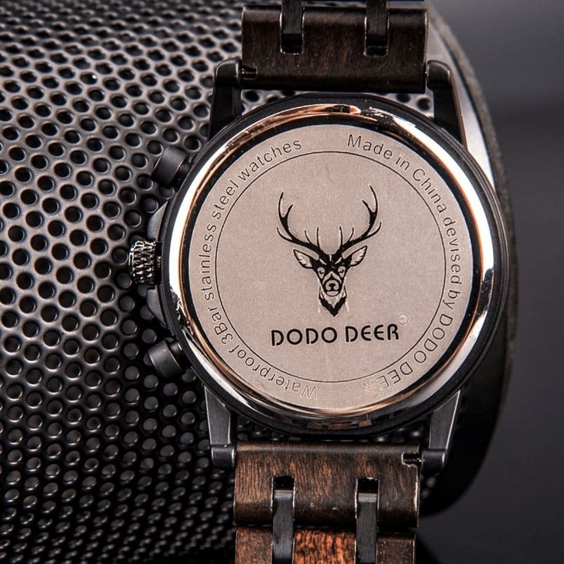 Dodo Deer D07 Retro Wooden Luminous Date Display Kvartsur Armbandsur Med Presentförpackning