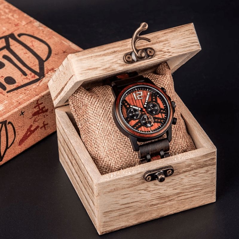 Dodo Deer D07 Retro Wooden Luminous Date Display Kvartsur Armbandsur Med Presentförpackning