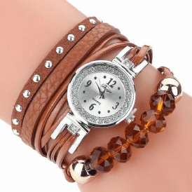 Duoya D214 Crystal Casual Style Dam Armband Watch Present Läderrem Kvartsur