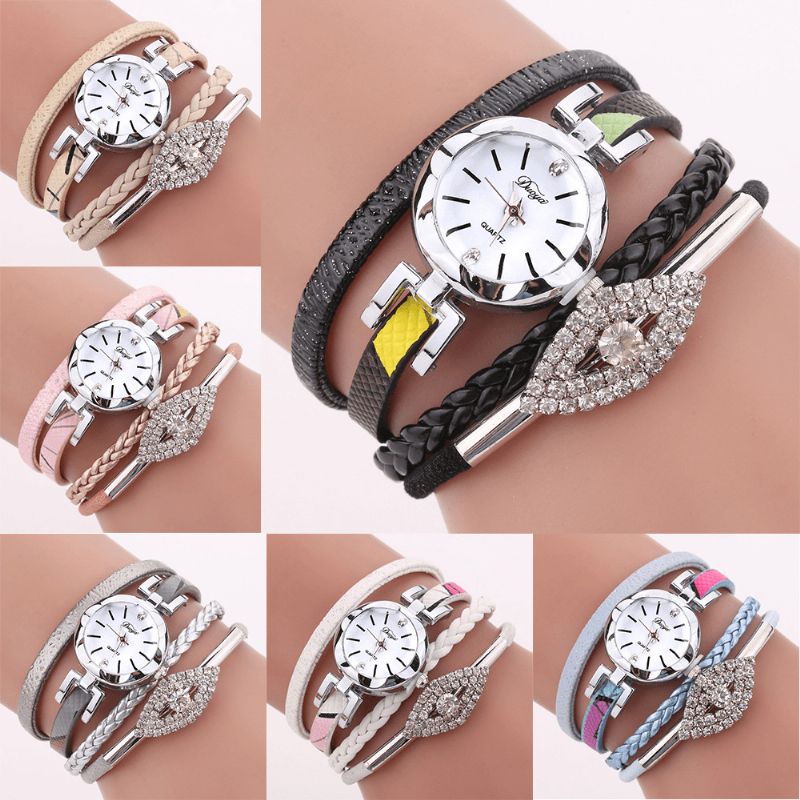 Duoya D256 Retro Style Dam Armband Watch Diamond Gift Läderrem Kvartsur