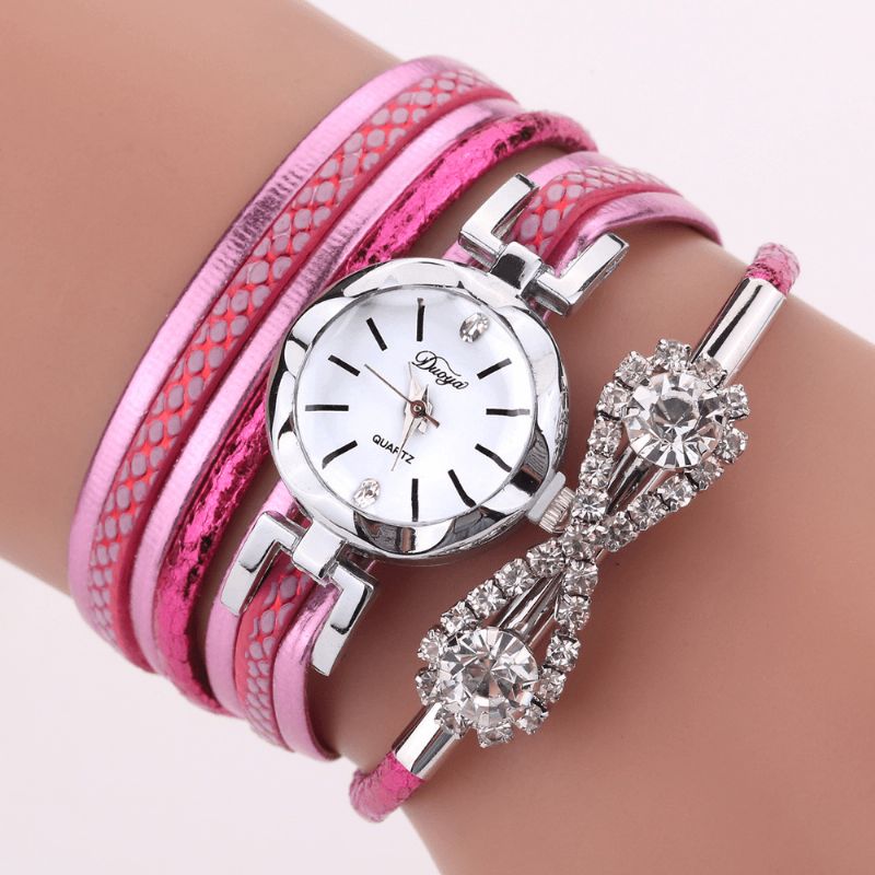 Duoya D258 Retro Style Dam Armband Watch Bow Crystal Kvartsur