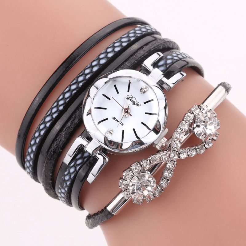 Duoya D258 Retro Style Dam Armband Watch Bow Crystal Kvartsur