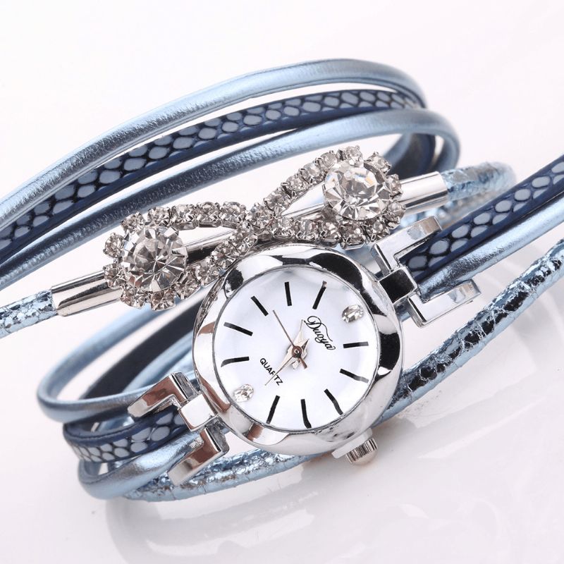 Duoya D258 Retro Style Dam Armband Watch Bow Crystal Kvartsur