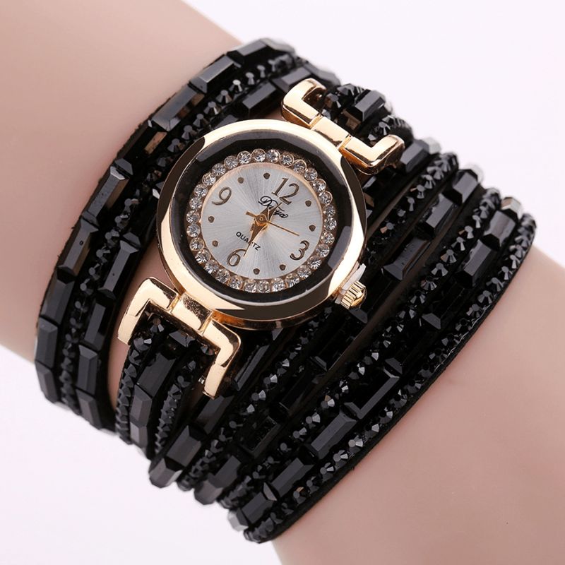 Duoya Dy004 Crystal Casual Style Damarmbandsklocka Guldfodral Quartz Rörelseklockor