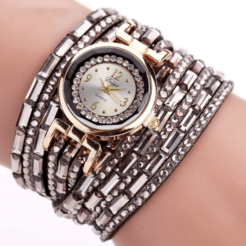 Duoya Dy004 Crystal Casual Style Damarmbandsklocka Guldfodral Quartz Rörelseklockor