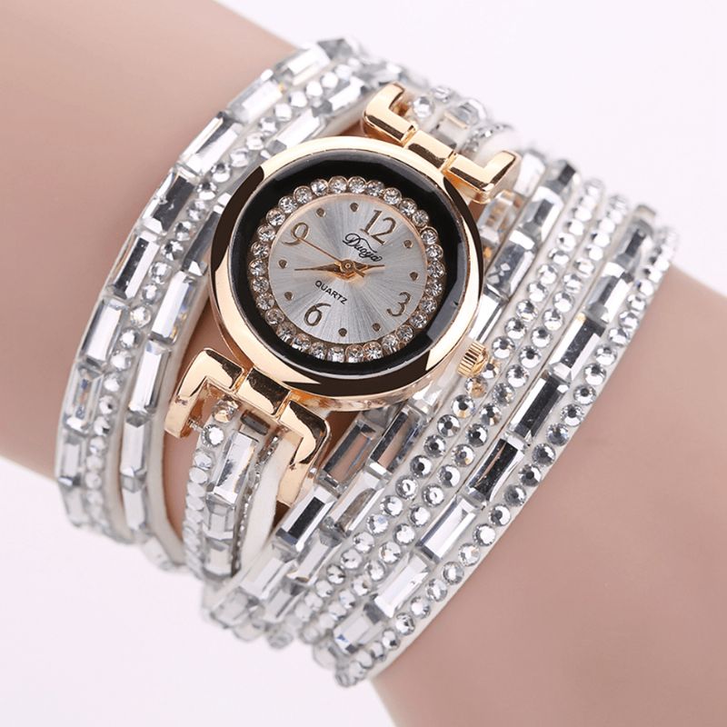 Duoya Dy004 Crystal Casual Style Damarmbandsklocka Guldfodral Quartz Rörelseklockor