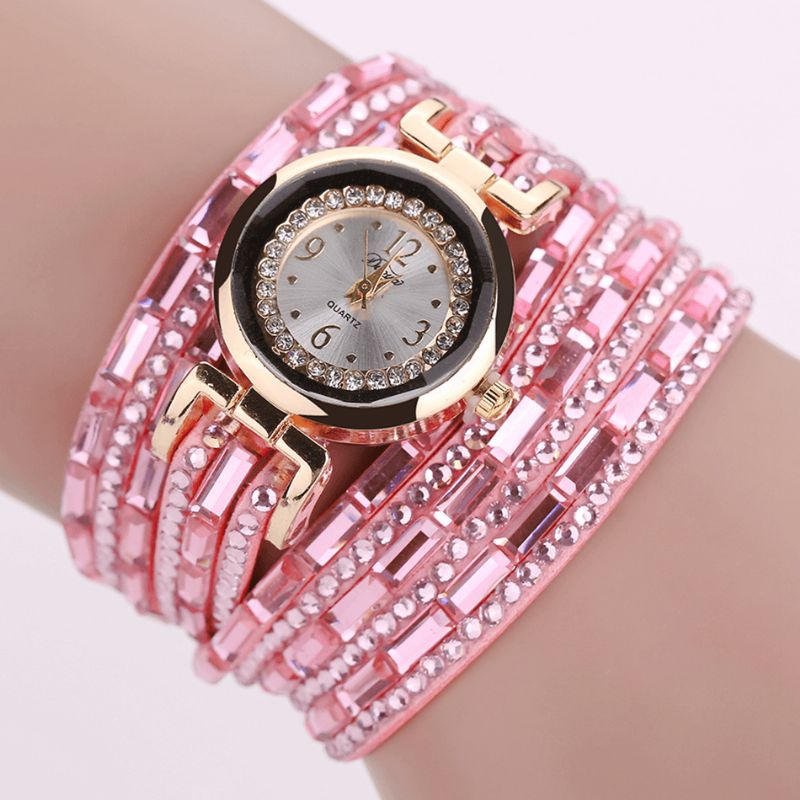 Duoya Dy004 Crystal Casual Style Damarmbandsklocka Guldfodral Quartz Rörelseklockor