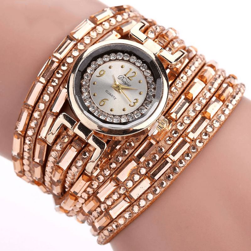 Duoya Dy004 Crystal Casual Style Damarmbandsklocka Guldfodral Quartz Rörelseklockor